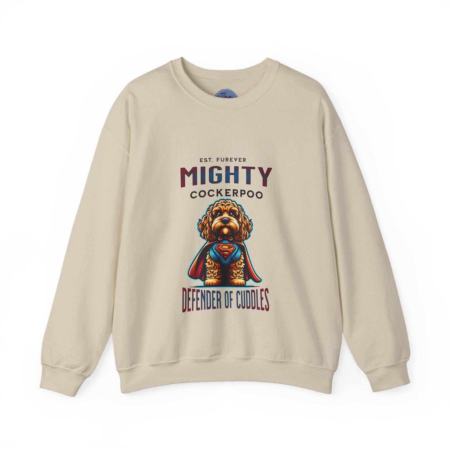 Mighty Cockerpoo Sweatshirt, Defender of Cuddles, Pet Lover Gift, Cozy Apparel, Dog-Themed Sweater, Funny Dog Merchandise