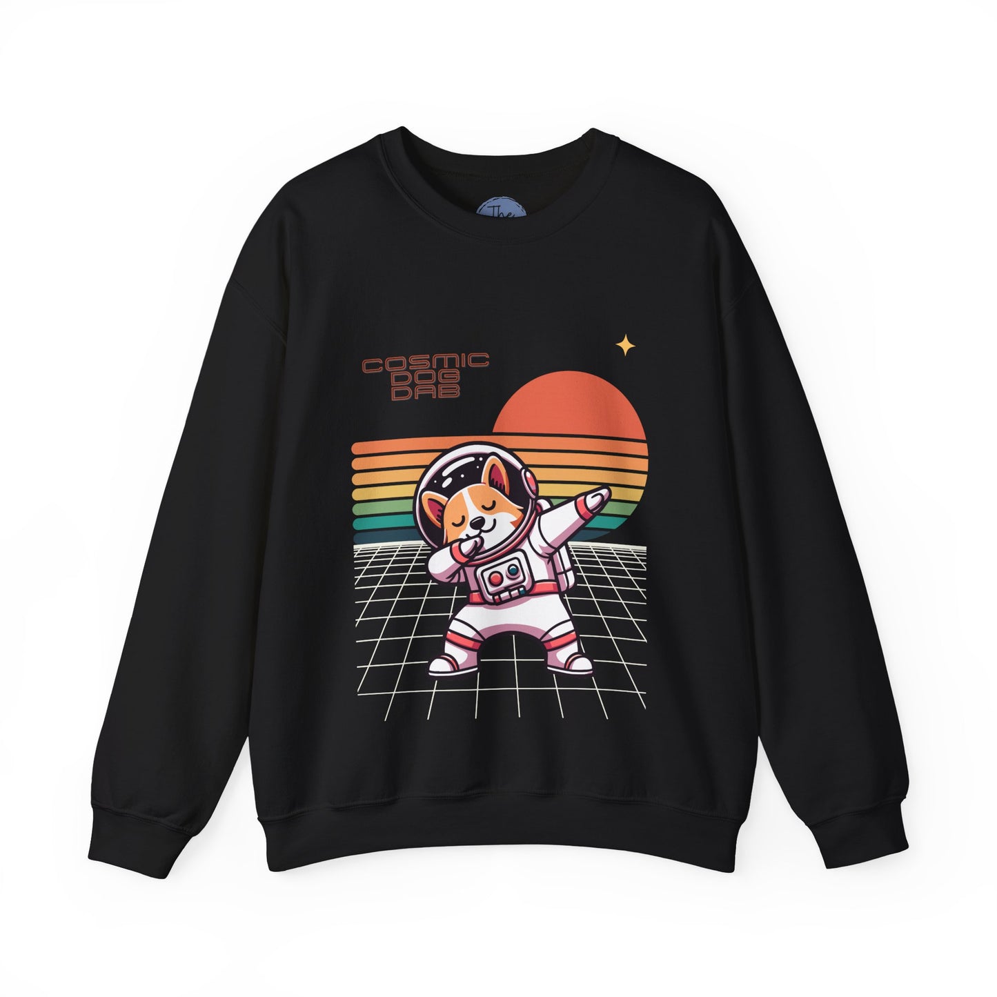 Cosmic Dog Dabbing Crewneck Sweatshirt, Comfortable Sweatshirt, Unisex Apparel, Retro Space Sweatshirt, Gift for Space Lovers