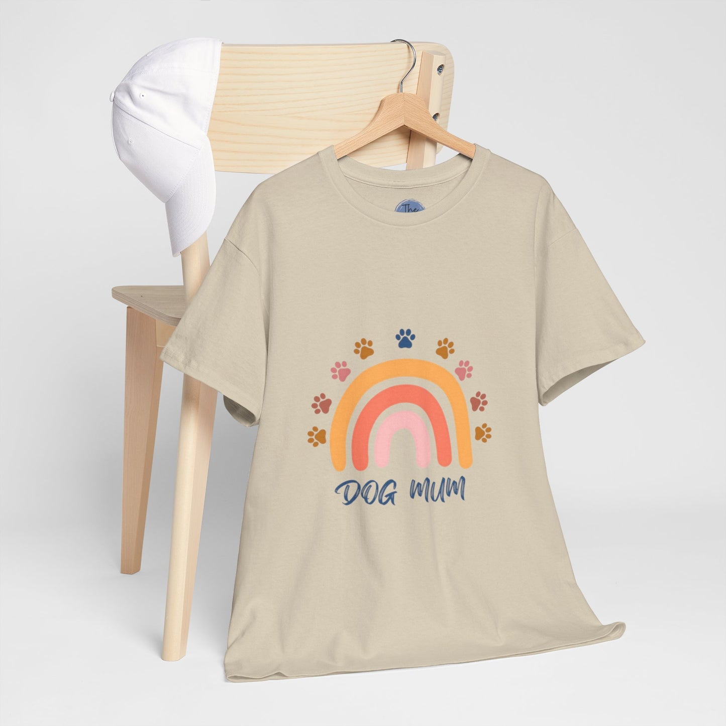 Dog Mum Retro Rainbow Tee, Unisex Heavy Cotton Tee, Pet Lover Gift, Dog Mom Shirt, Colourful T-Shirt for Dog Owners, Casual Wear