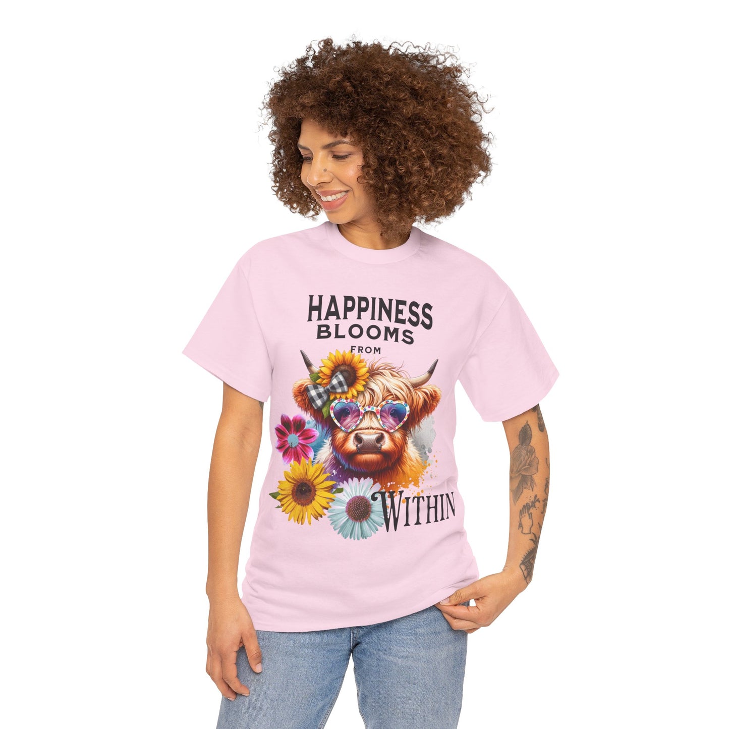 Happiness Blooms from Within - Highland Cow tee