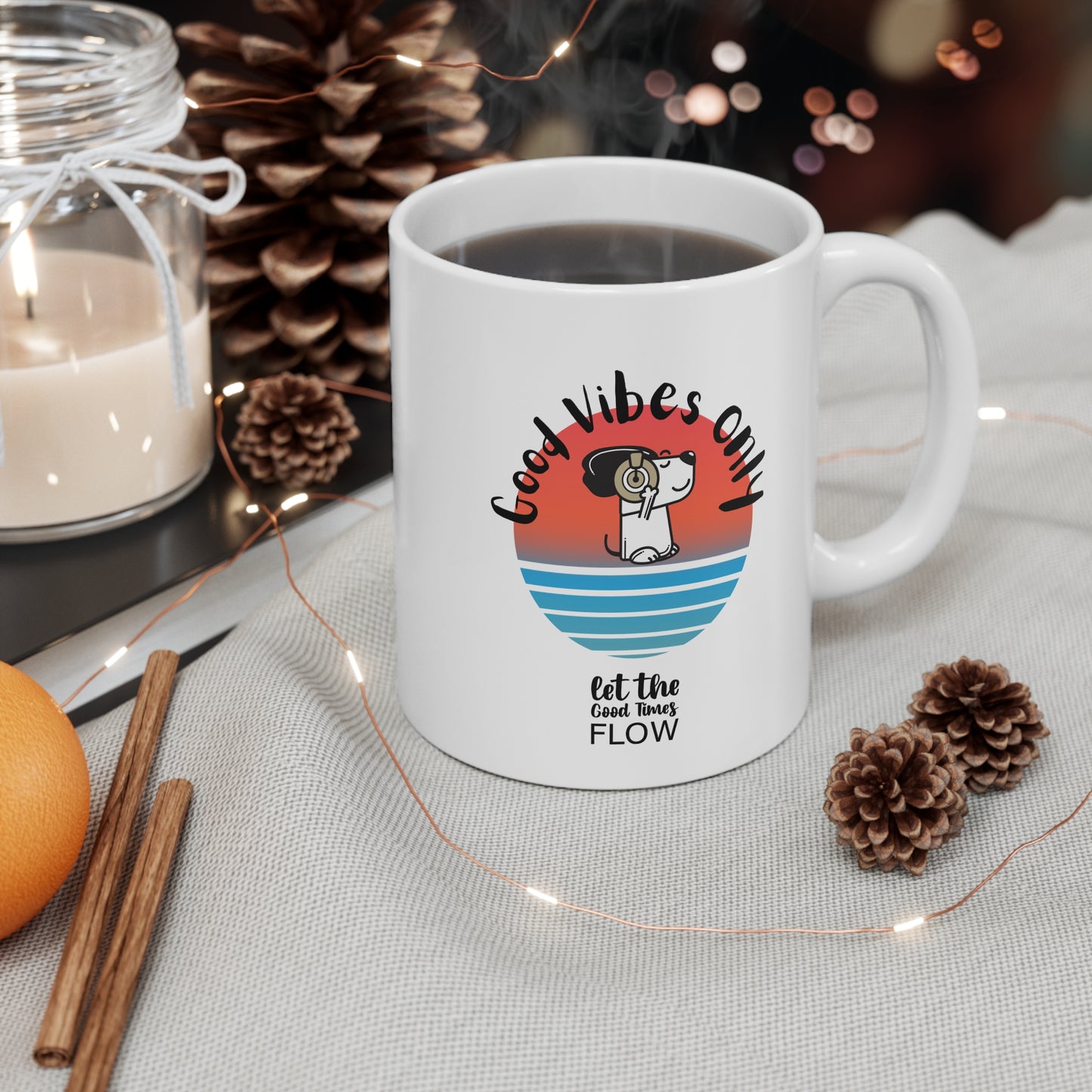 Good Vibes Only Mug | Inspirational Coffee Cup for Dog Lovers | Gift for Friends, Home Decor, Positive Quotes, Cute Animal Design
