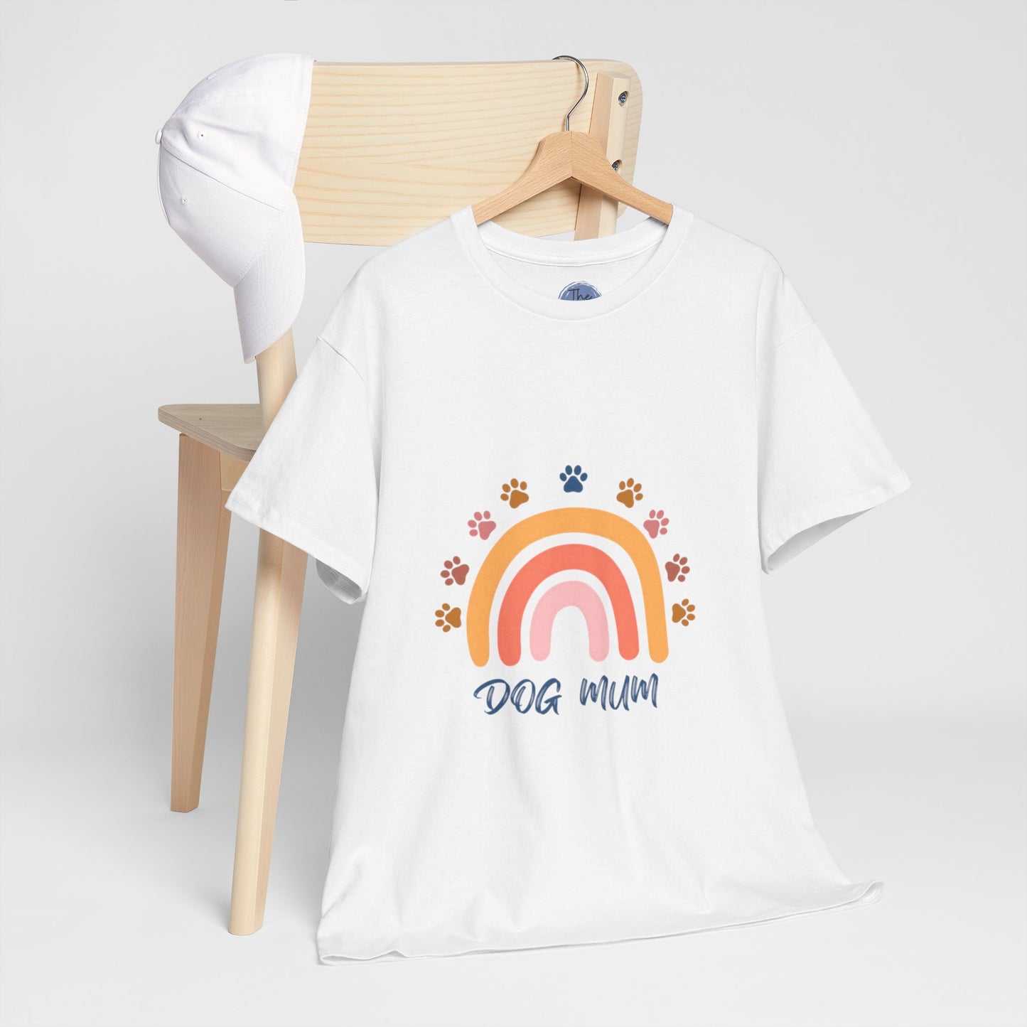 Dog Mum Retro Rainbow Tee, Unisex Heavy Cotton Tee, Pet Lover Gift, Dog Mom Shirt, Colourful T-Shirt for Dog Owners, Casual Wear