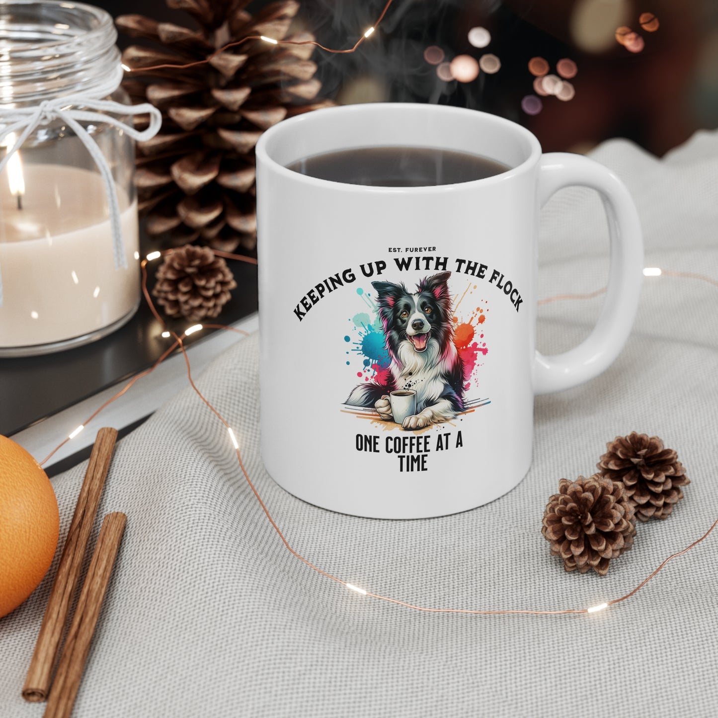 Cute Dog Coffee Mug - Keeping Up with the Flock, Pet Lover Gift, Animal Design Mug, Dog Lover, Unique Coffee Cup, Border Collie