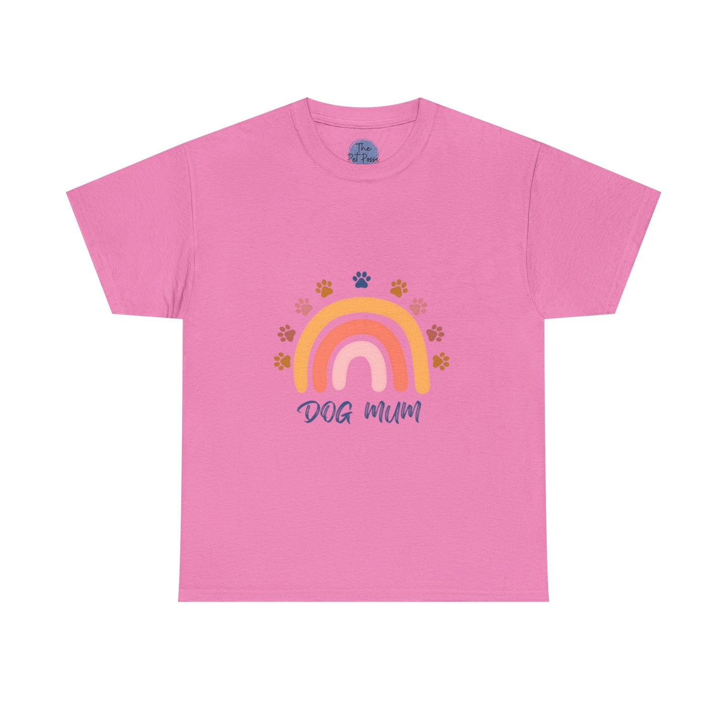 Dog Mum Retro Rainbow Tee, Unisex Heavy Cotton Tee, Pet Lover Gift, Dog Mom Shirt, Colourful T-Shirt for Dog Owners, Casual Wear