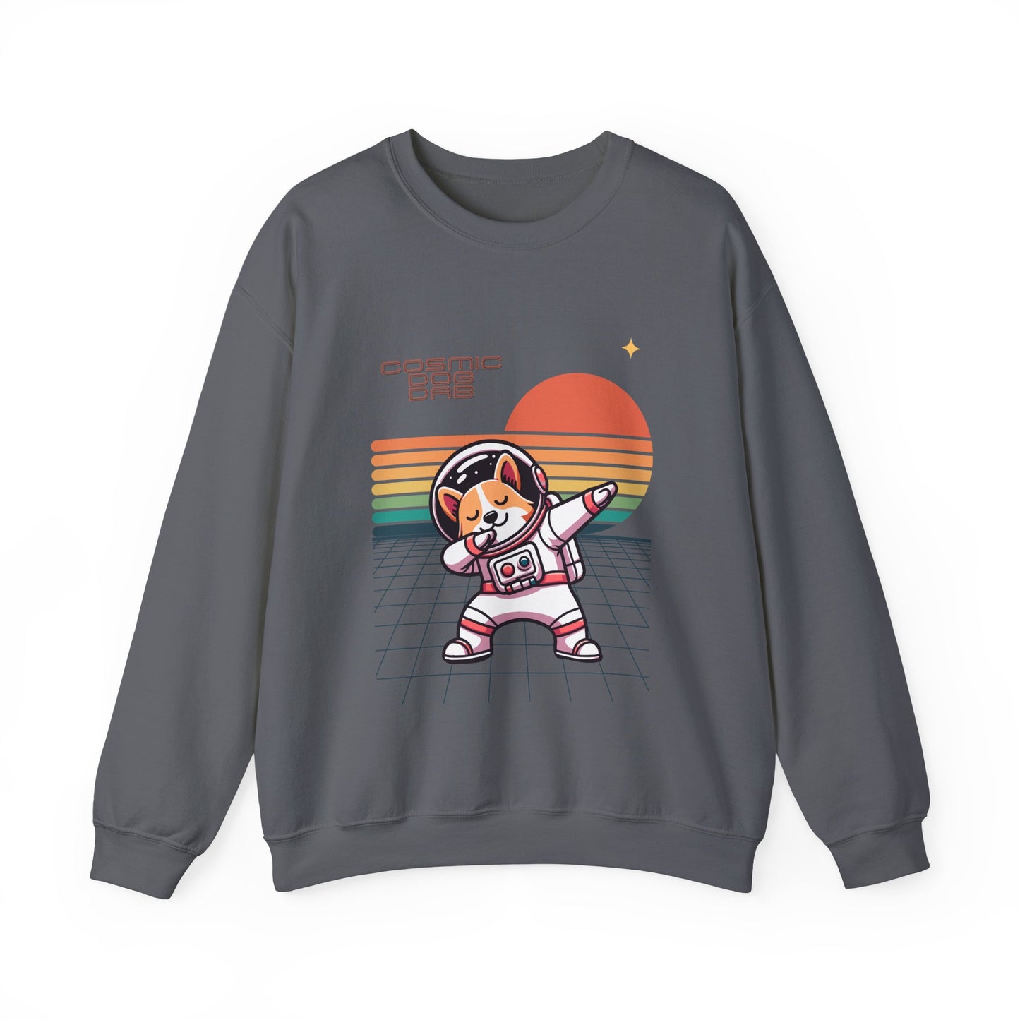 Cosmic Dog Dabbing Crewneck Sweatshirt, Comfortable Sweatshirt, Unisex Apparel, Retro Space Sweatshirt, Gift for Space Lovers
