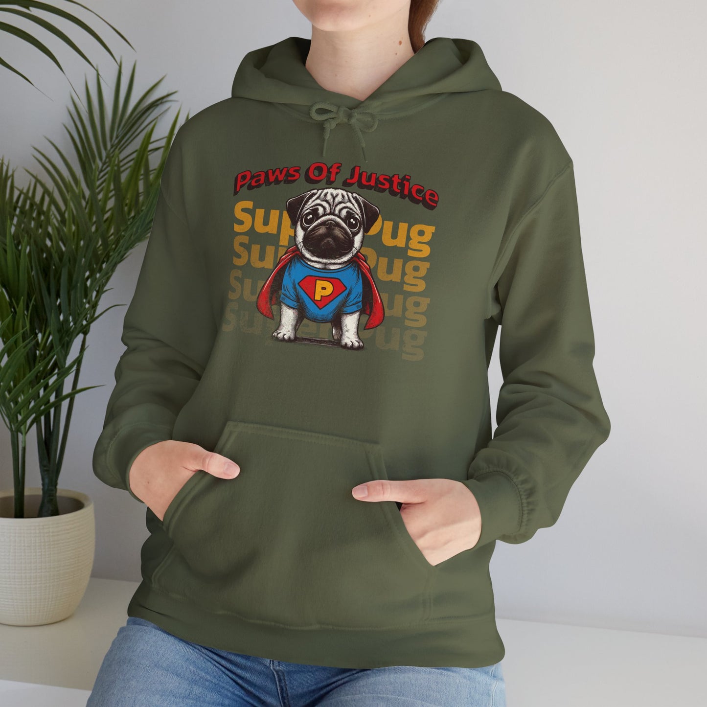 Paws of Justice Super Pug Hoodie, Funny Pet Sweatshirt, Dog Lover Gift, Cozy Animal Sweatshirt, Cute Hoodie for Pet Owners