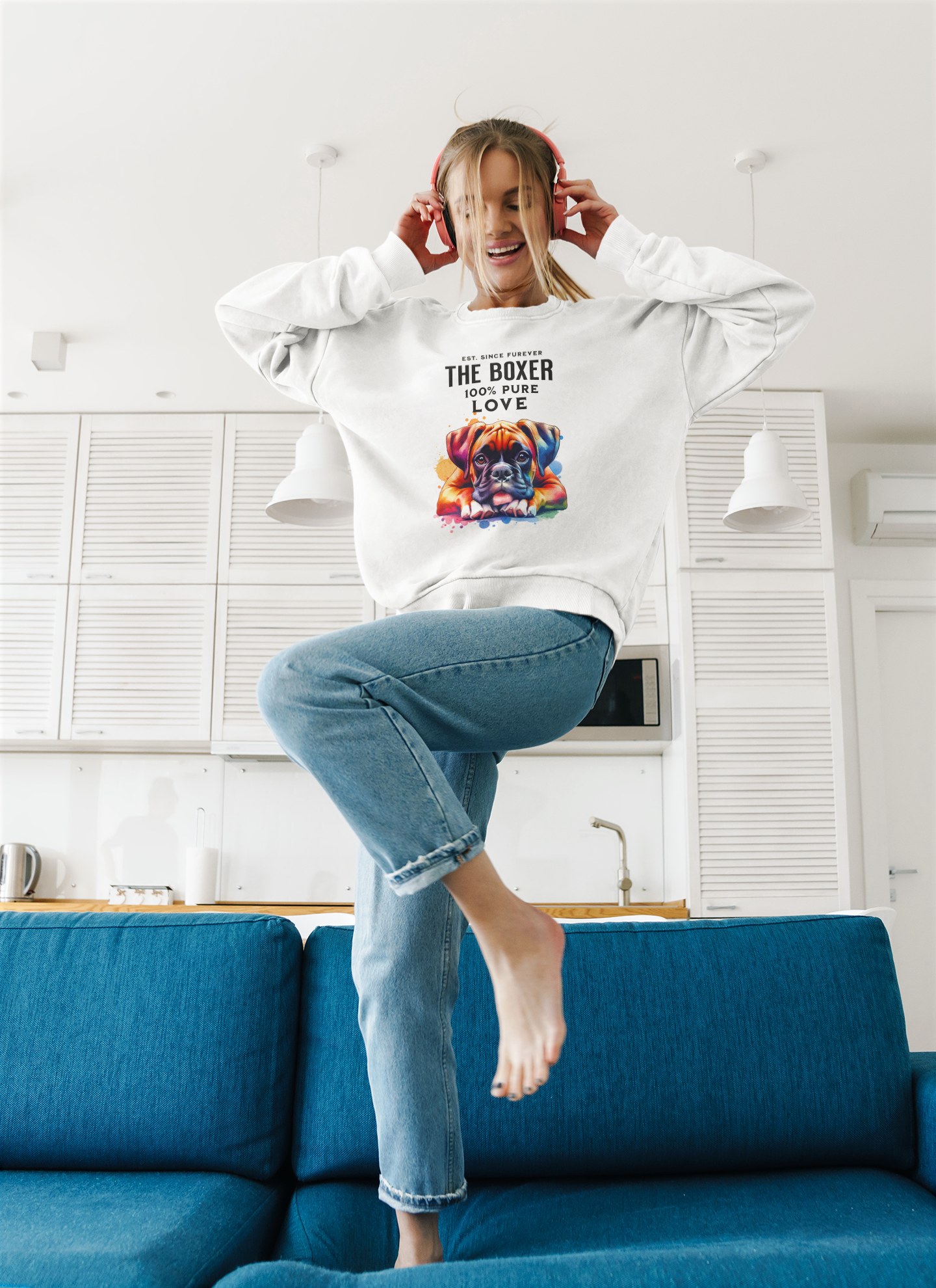 100% Love - Boxer Dog - Crewneck Sweatshirt