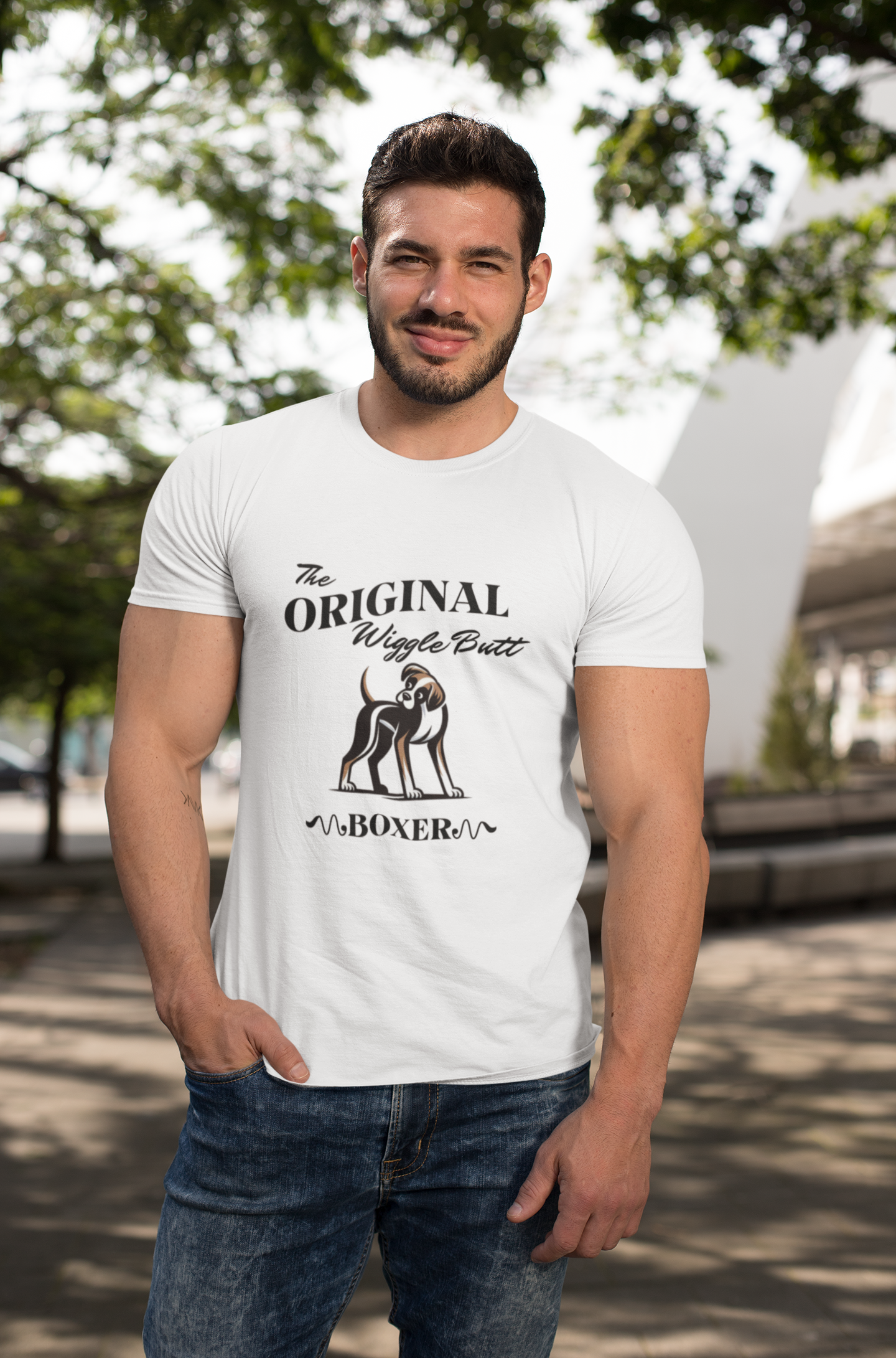 The Original Wiggle Butt Boxer Tee Funny Dog Lover T-Shirt, Pet Owner Gift, Boxer Breed Apparel, Casual Wear, Dog Mom Shirt