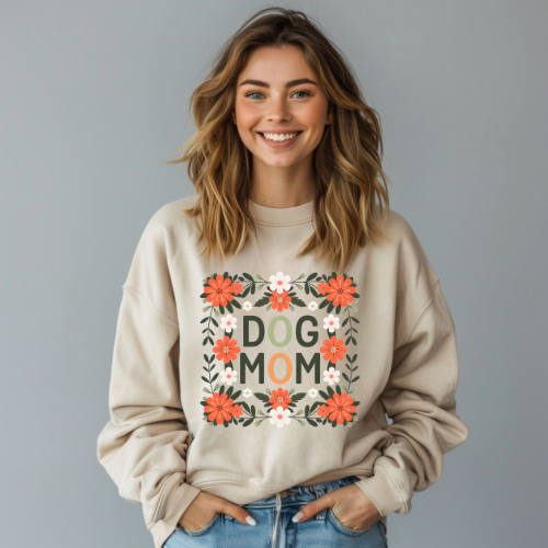 Dog Mum Floral Crewneck Sweatshirt, Cute Gift for Dog Lovers, Pet Owner Apparel, Cozy Sweatshirt, Animal Lover Fashion, Mother's Day Gift