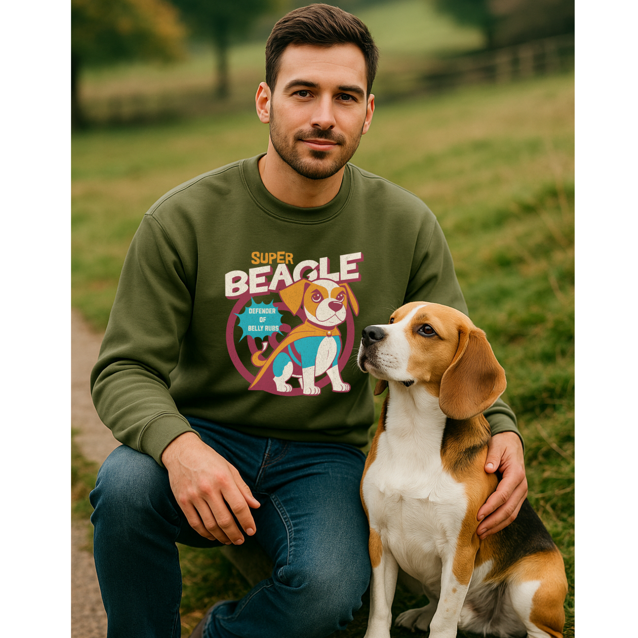 Super Beagle Crewneck Sweatshirt, Dog Lover Apparel, Cozy Gift for Pet Owners, Casual Fashion, Animal Print Sweatshirts