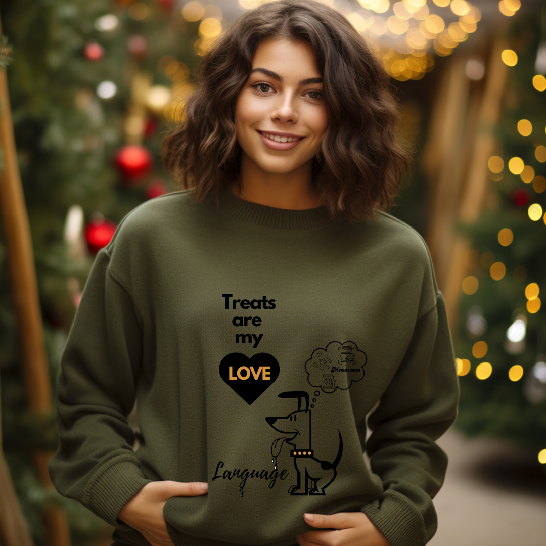 Treats Are My Love Language Crewneck Sweatshirt — Cute Dog Graphic Pullover