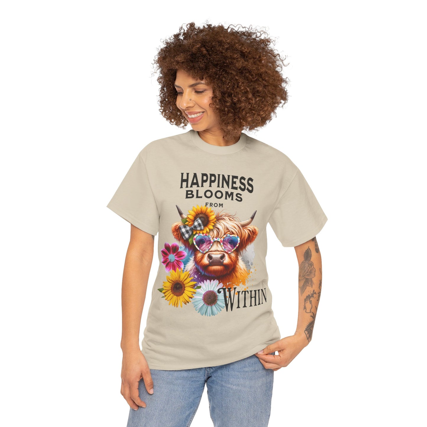 Happiness Blooms from Within - Highland Cow tee