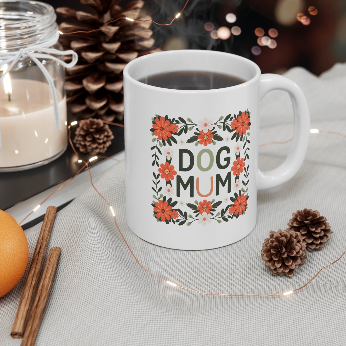 Dog Mum Floral Mug, Gift for Dog Lovers, Pet Owner Coffee Cup, Mom of Dog Design, Unique Dog Mom Present