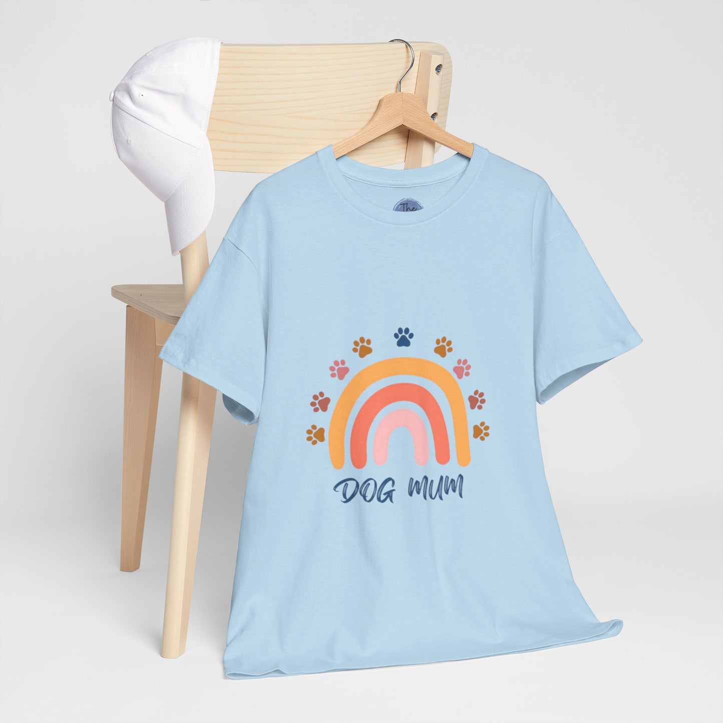 Dog Mum Retro Rainbow Tee, Unisex Heavy Cotton Tee, Pet Lover Gift, Dog Mom Shirt, Colourful T-Shirt for Dog Owners, Casual Wear