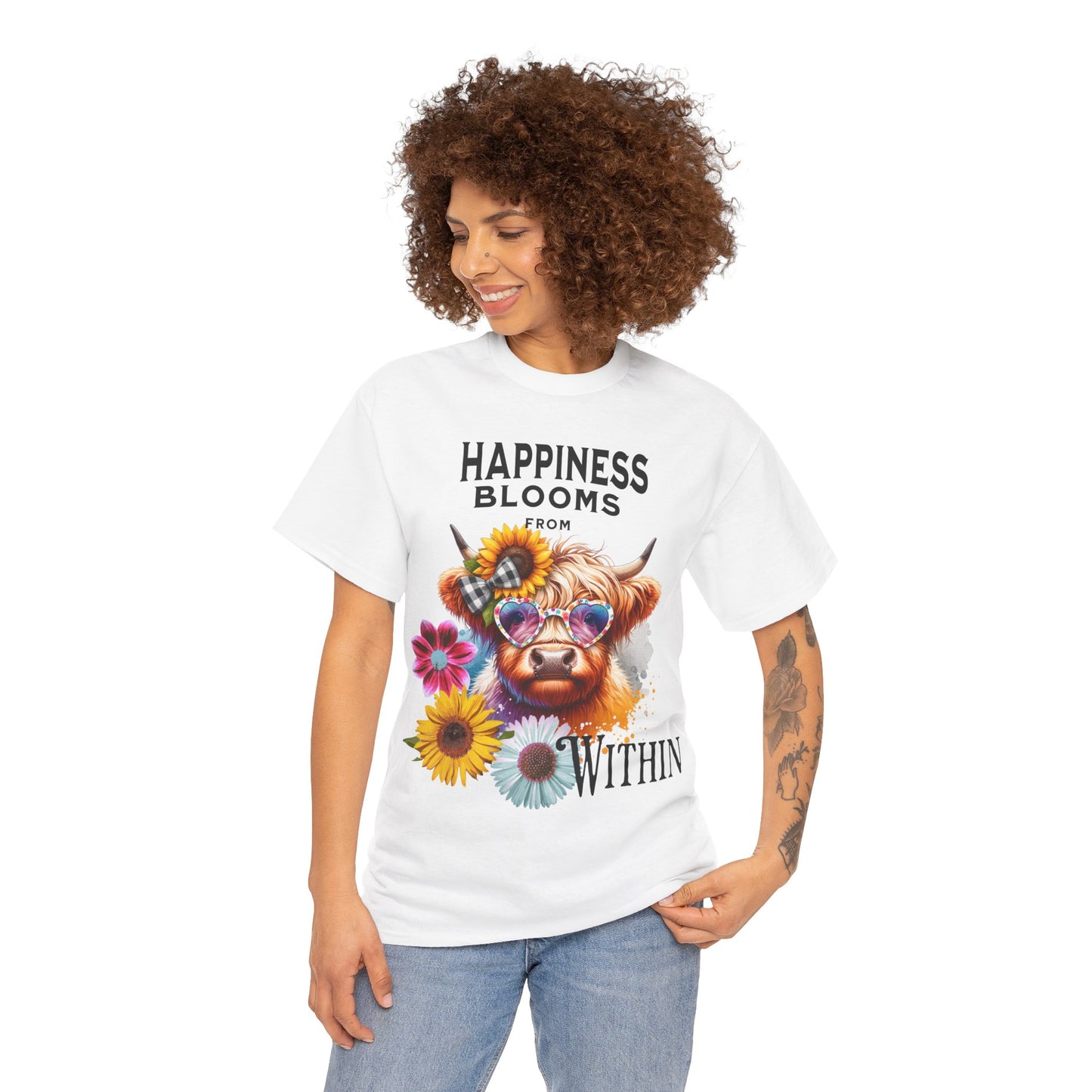 Happiness Blooms from Within - Highland Cow tee