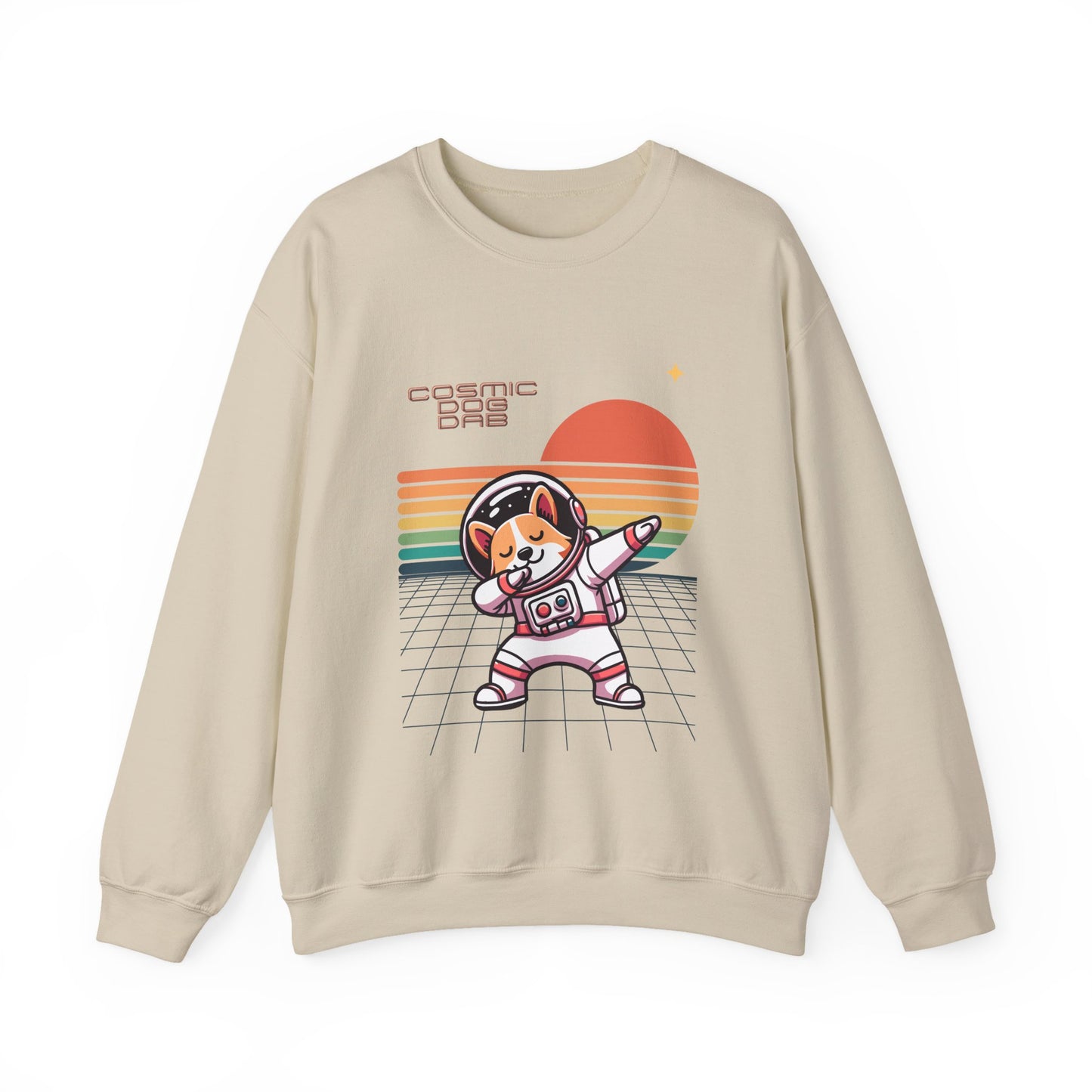 Cosmic Dog Dabbing Crewneck Sweatshirt, Comfortable Sweatshirt, Unisex Apparel, Retro Space Sweatshirt, Gift for Space Lovers