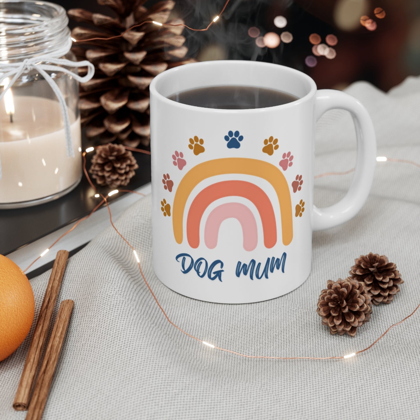 Dog Mum Rainbow Mug, Pet Lover Gift, Coffee Cup for Dog Owners, Cute Dog Mom Mug, Paw Print Mug for Dog Lovers