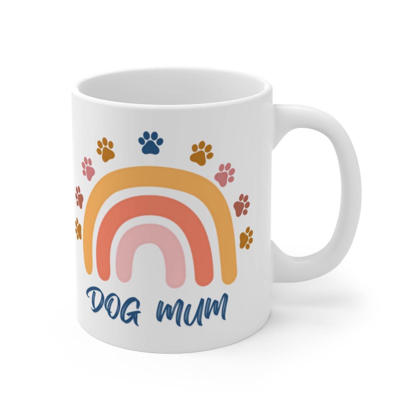 Dog Mum Rainbow Mug, Pet Lover Gift, Coffee Cup for Dog Owners, Cute Dog Mom Mug, Paw Print Mug for Dog Lovers