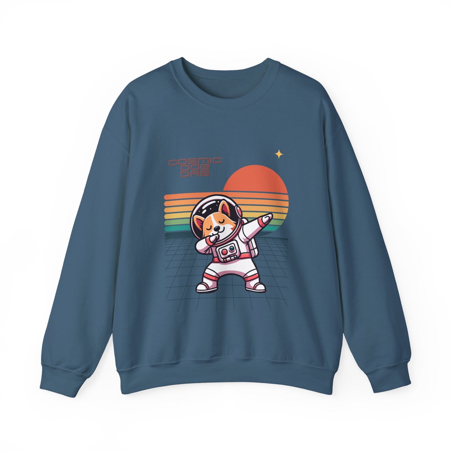 Cosmic Dog Dabbing Crewneck Sweatshirt, Comfortable Sweatshirt, Unisex Apparel, Retro Space Sweatshirt, Gift for Space Lovers