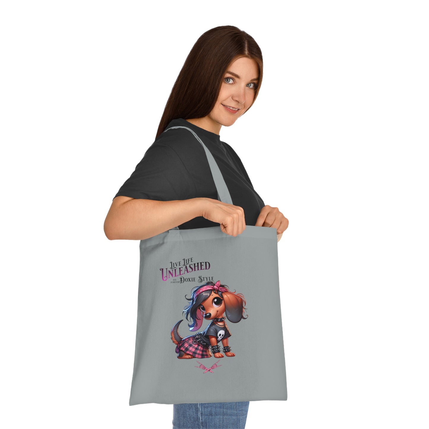 Dachshund Cotton Tote — "Unleashed Dog Style" Cute Goth Pet Lover Bag