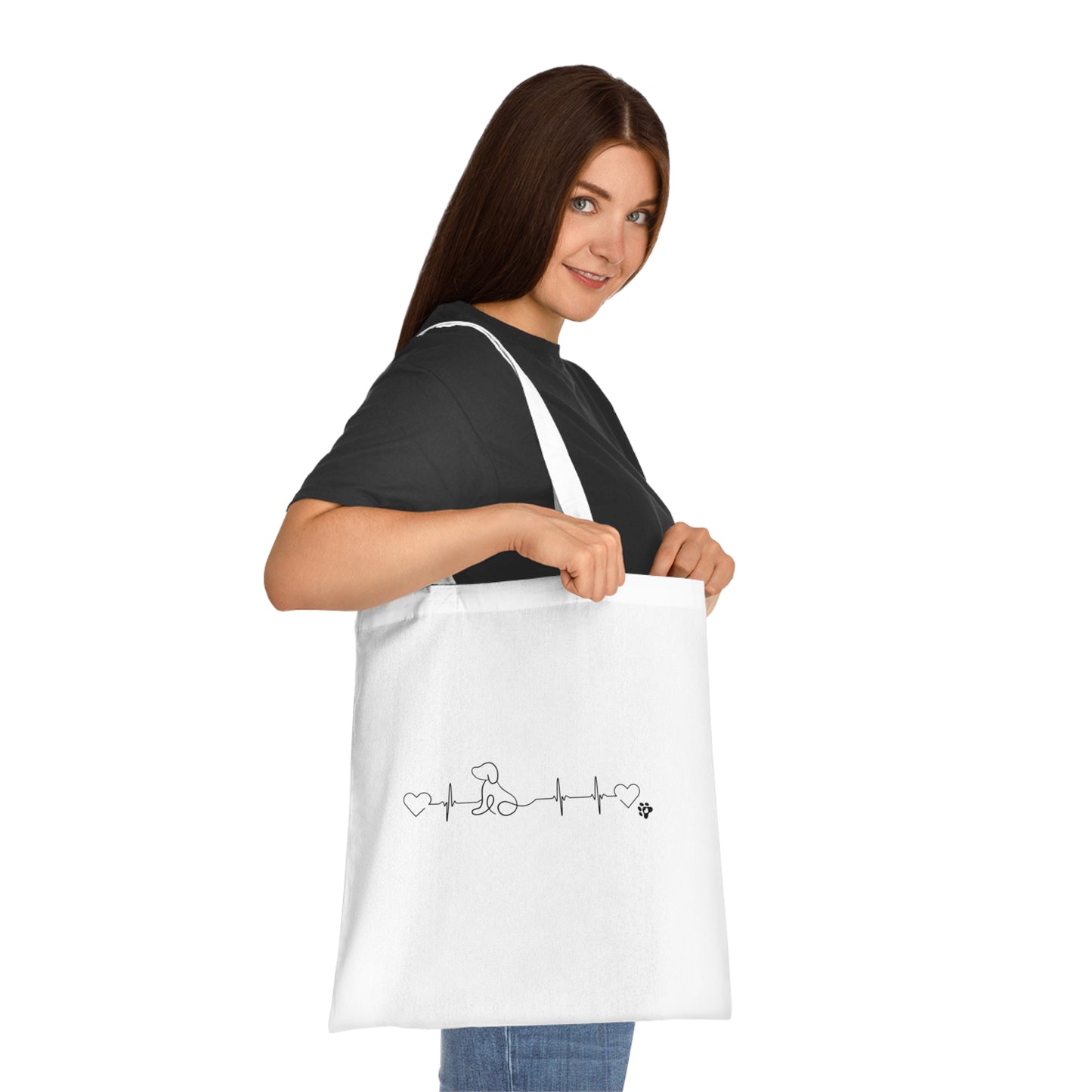 Dog Mom Cotton Tote — Heartbeat Paw Line Art Reusable Grocery & Gift Bag