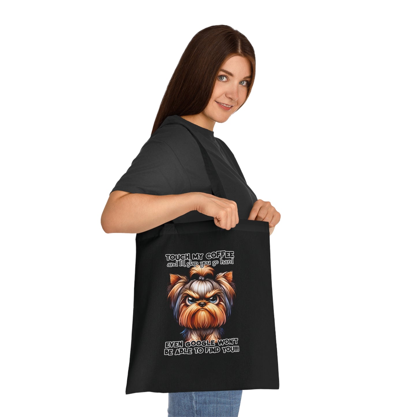 Funny Yorkie Tote Bag – “Touch My Coffee and I’ll Slap You” Cotton Tote for Dog Lovers, Coffee Fans & Gifts