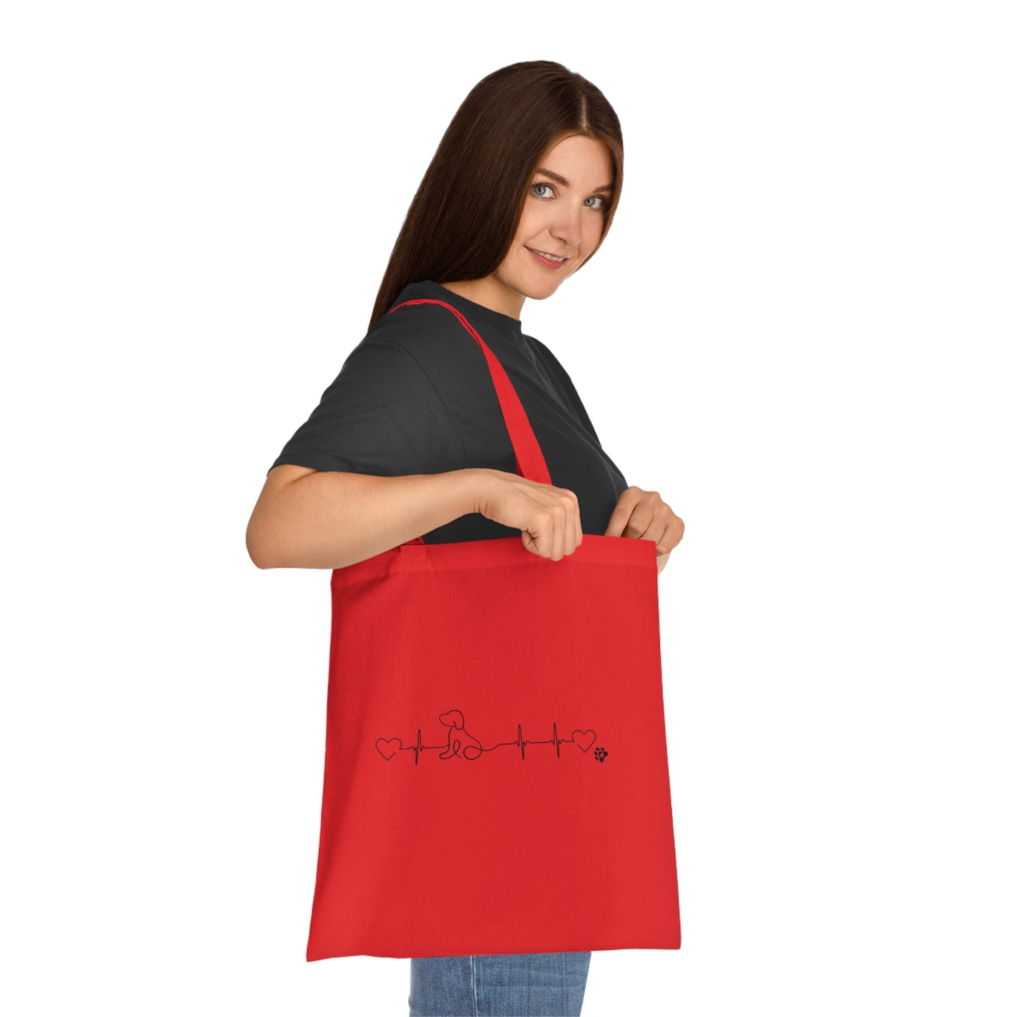 Dog Mom Cotton Tote — Heartbeat Paw Line Art Reusable Grocery & Gift Bag