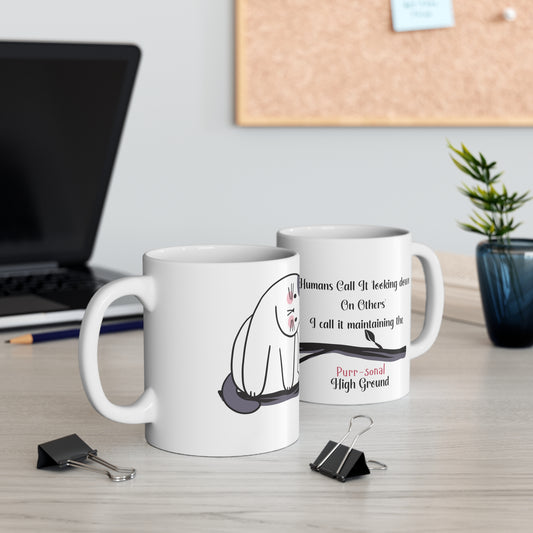 Purr-sonal High Ground - Cat Themed Ceramic Mug, 11oz.
