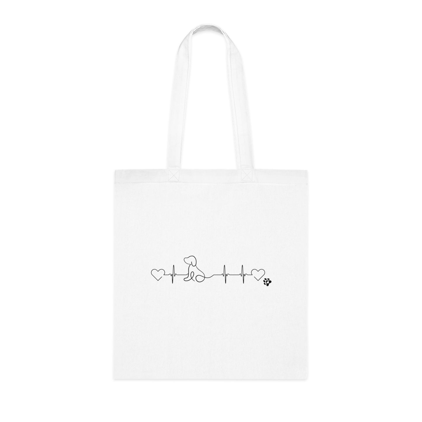 Dog Mom Cotton Tote — Heartbeat Paw Line Art Reusable Grocery & Gift Bag