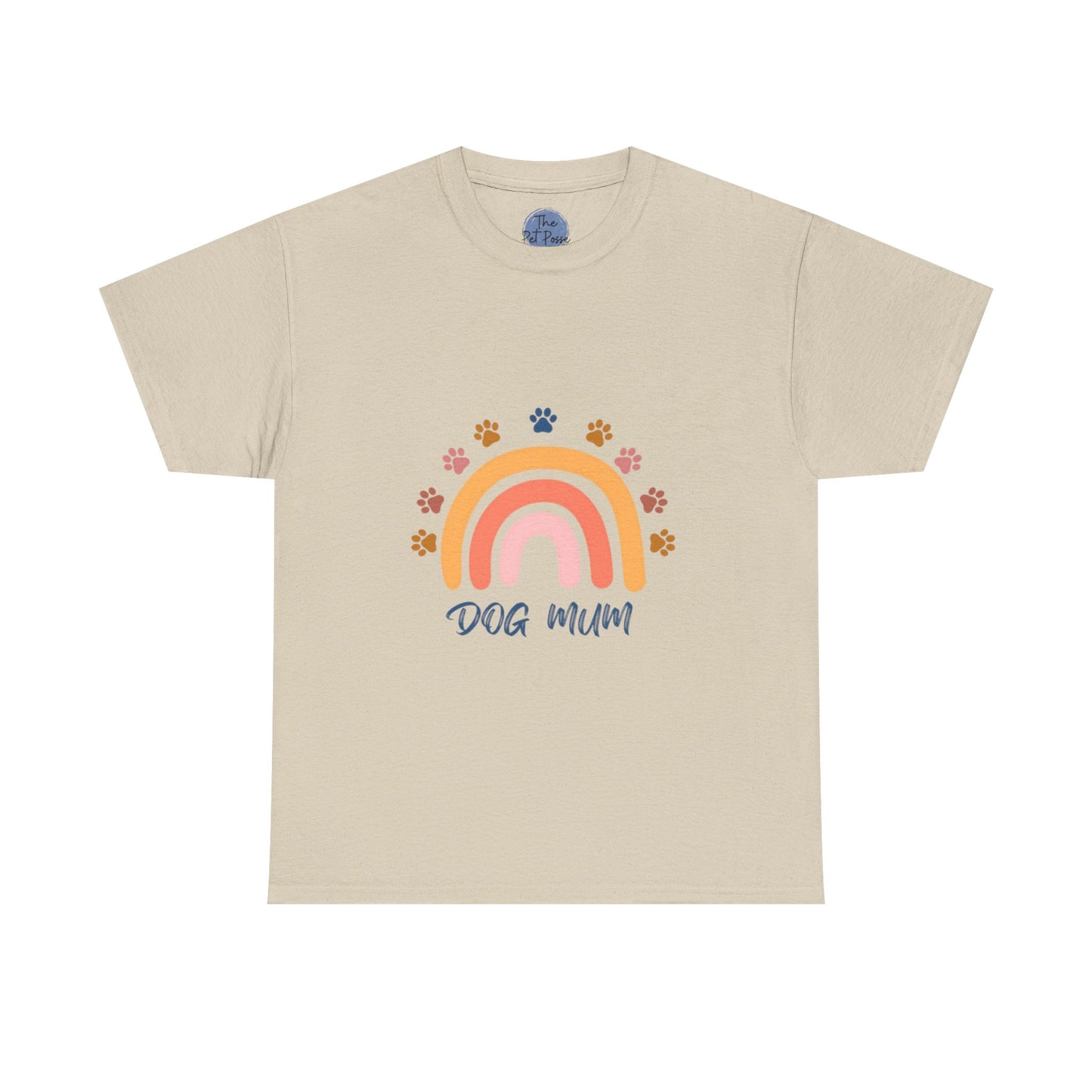 Dog Mum Retro Rainbow Tee, Unisex Heavy Cotton Tee, Pet Lover Gift, Dog Mom Shirt, Colourful T-Shirt for Dog Owners, Casual Wear