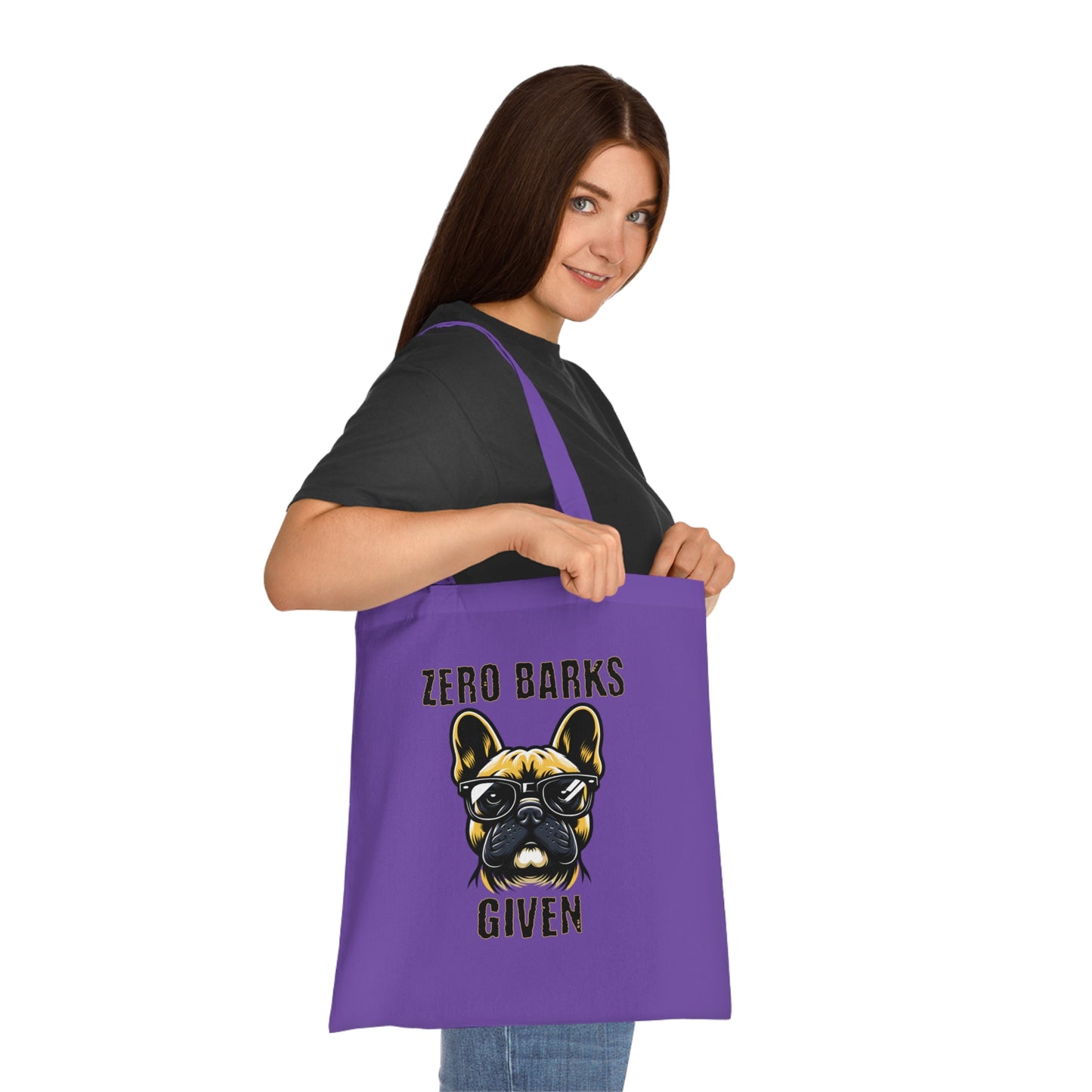 Funny French Bulldog Tote Bag — "Zero Barks Given" Cotton Shopper