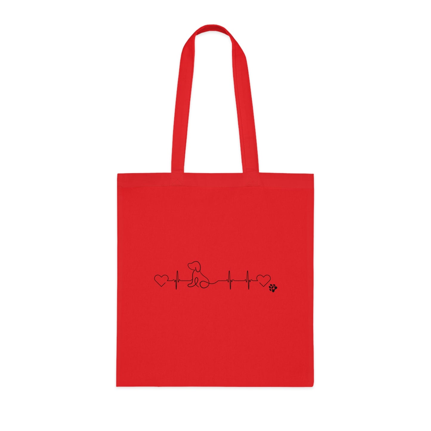Dog Mom Cotton Tote — Heartbeat Paw Line Art Reusable Grocery & Gift Bag
