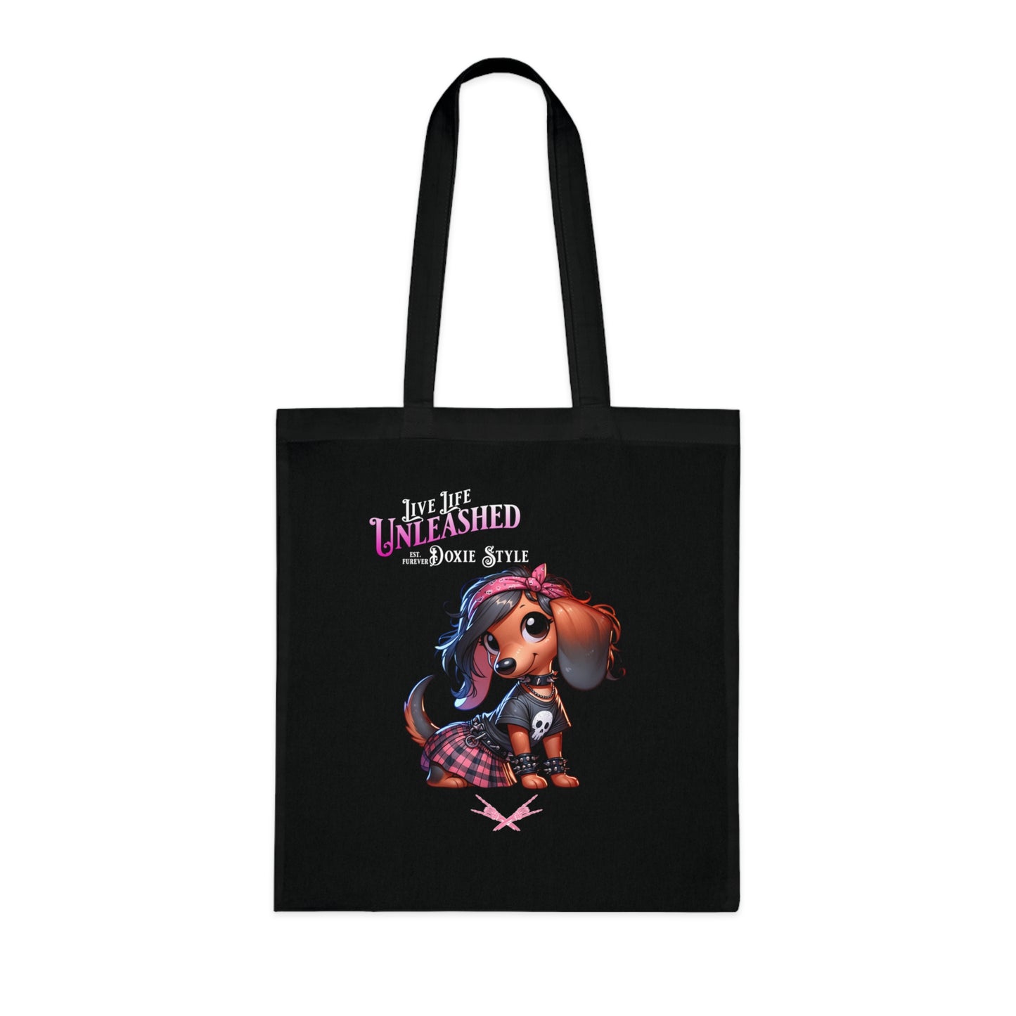 Dachshund Cotton Tote — "Unleashed Dog Style" Cute Goth Pet Lover Bag