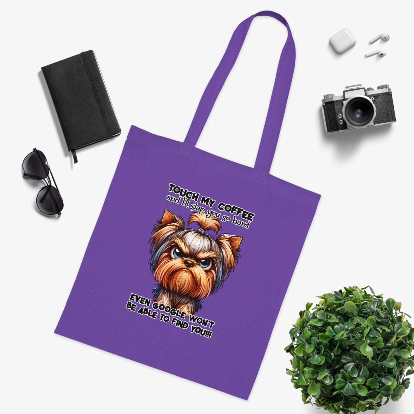 Funny Yorkie Tote Bag – “Touch My Coffee and I’ll Slap You” Cotton Tote for Dog Lovers, Coffee Fans & Gifts