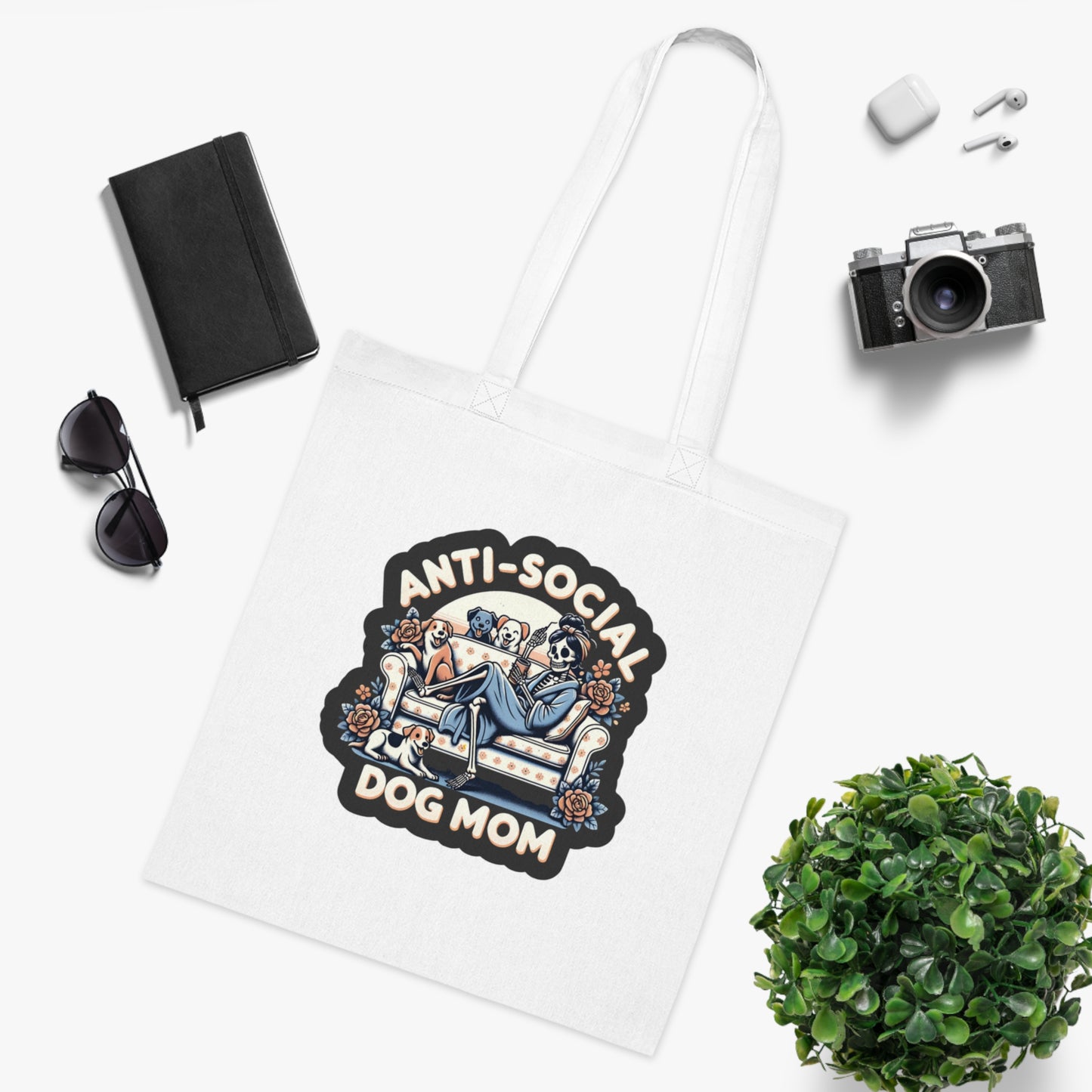 Anti-Social Dog Mom Cotton Tote — Funny Dog Mom Gift, Cozy Homebody Tote Bag
