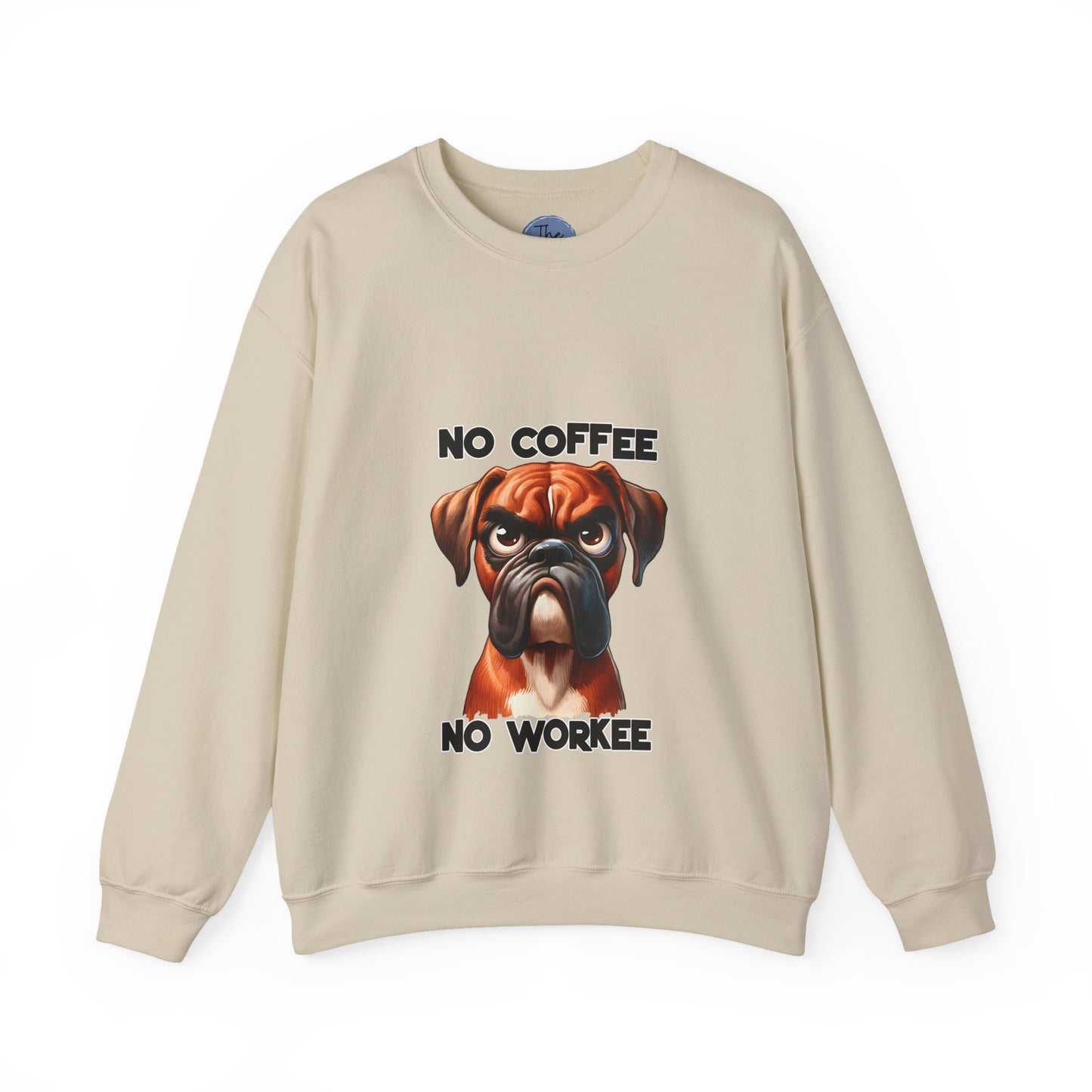 No Coffee No Workee Boxer Dog Sweatshirt – Funny Coffee Lover Crewneck