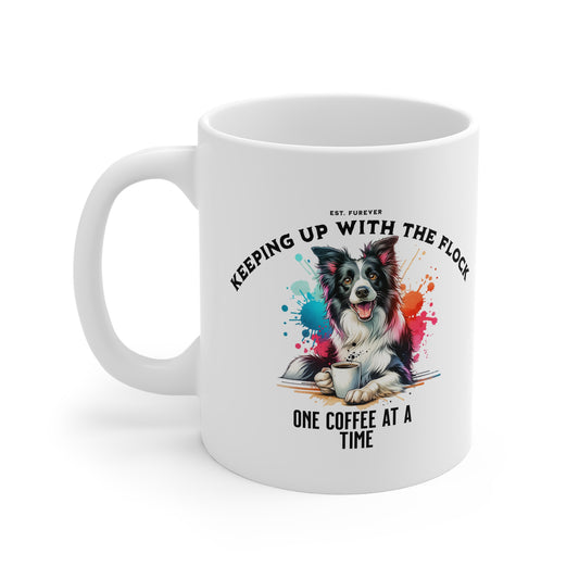 Cute Dog Coffee Mug - Keeping Up with the Flock, Pet Lover Gift, Animal Design Mug, Dog Lover, Unique Coffee Cup, Border Collie