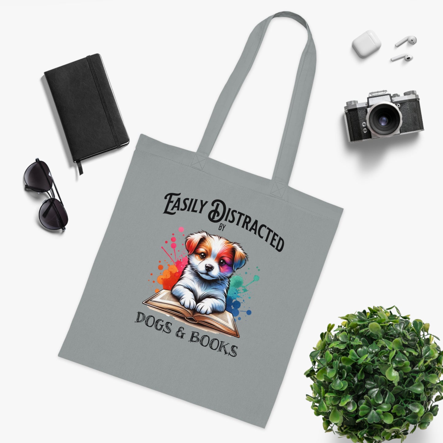 Easily Distracted by Dogs & Books Cotton Tote