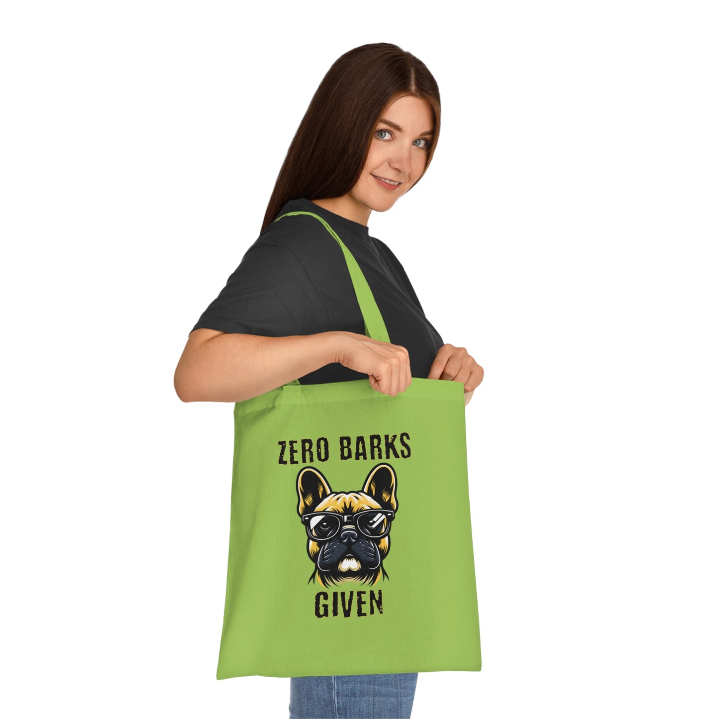 Funny French Bulldog Tote Bag — "Zero Barks Given" Cotton Shopper