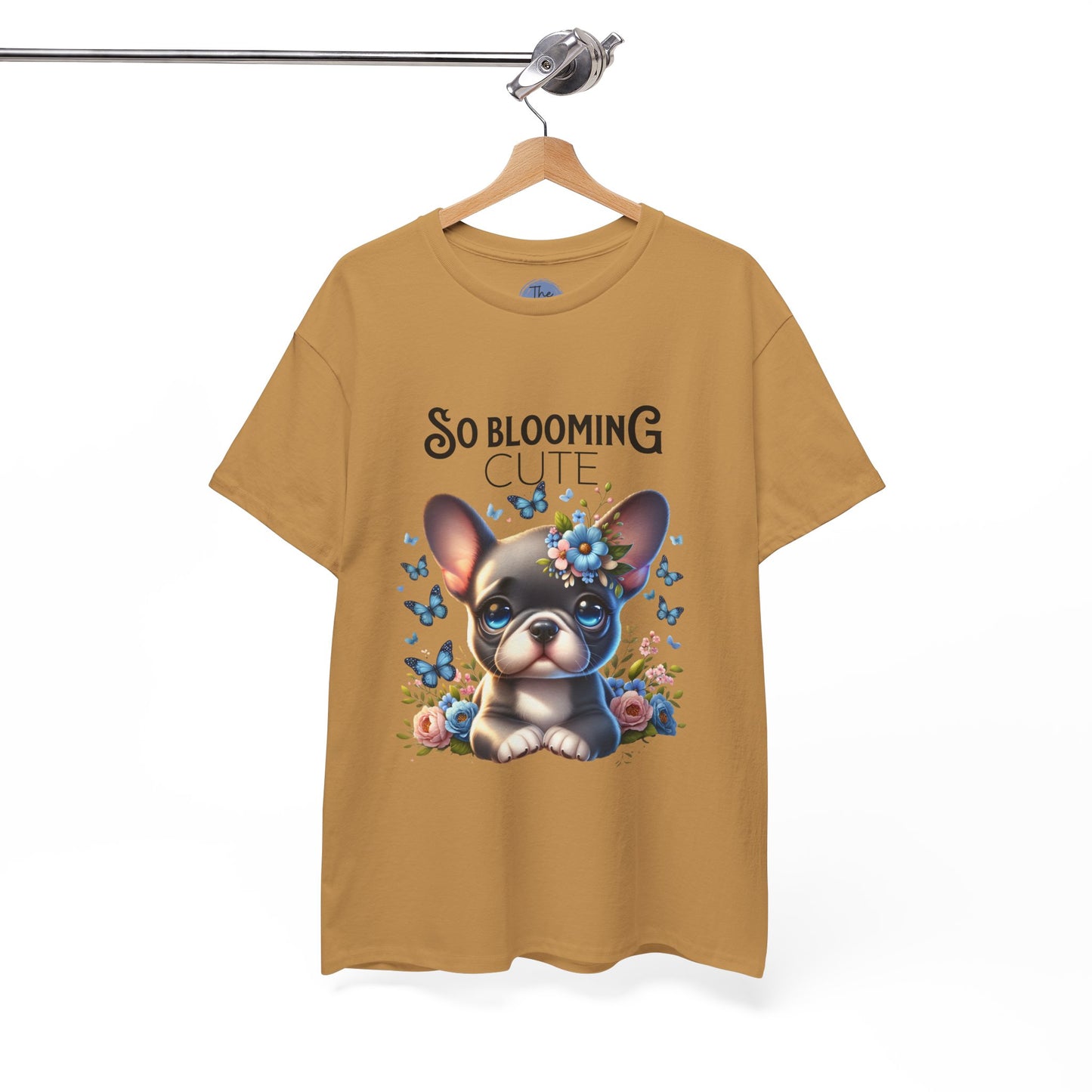 Cute Floral French Bulldog Tee, So Blooming Cute Dog Shirt, Unisex Heavy Cotton T-Shirt, Pet Lover Gift, Spring and Summer Outfit