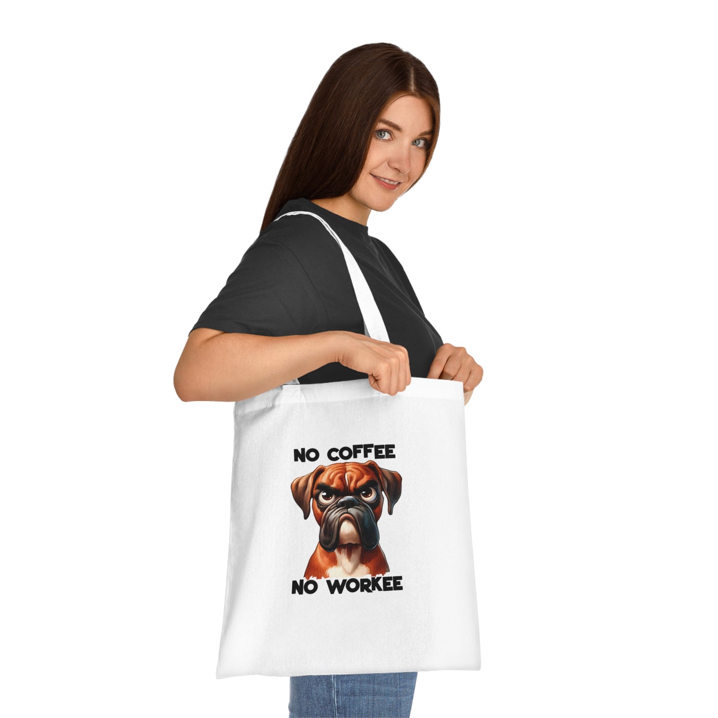 No Coffee No Workee Tote Bag — Funny Boxer Dog Canvas Grocery Tote