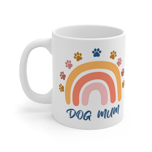 Dog Mum Rainbow Mug, Pet Lover Gift, Coffee Cup for Dog Owners, Cute Dog Mom Mug, Paw Print Mug for Dog Lovers