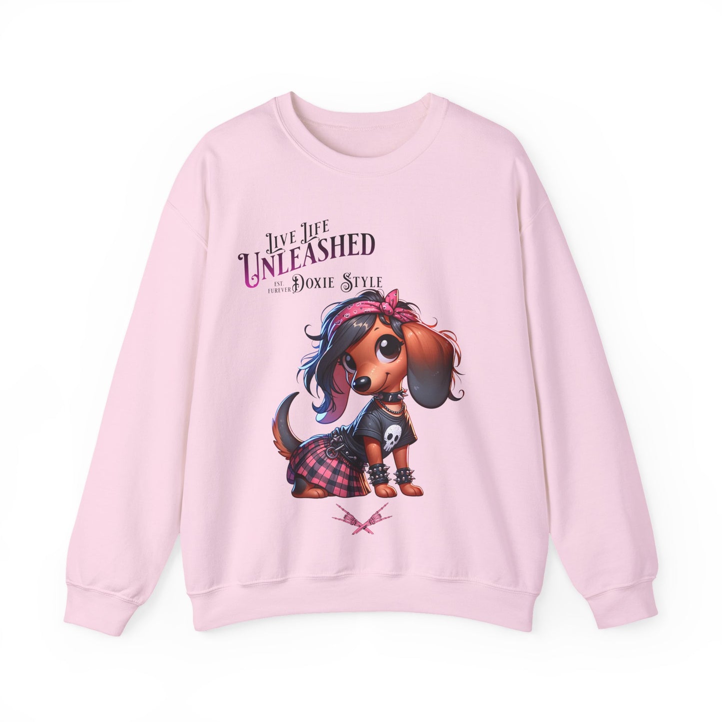 Dachshund Sweatshirt — "Live Life Unleashed" Punk Dog Crewneck