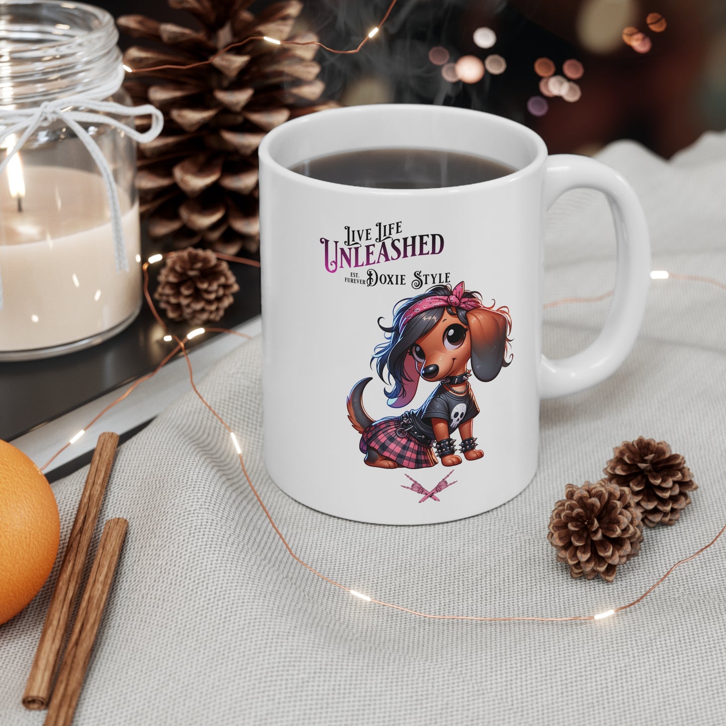 Doxie Style - Cute Dog-Themed Mug, Live Life Unleashed Coffee Cup, Gifts for Dog Lovers, Fun Pet Owner Present, Animal Lover's Mug