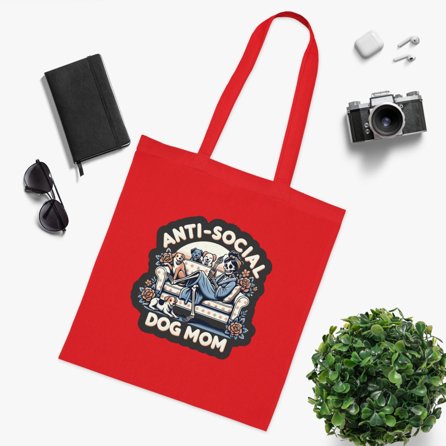 Anti-Social Dog Mom Cotton Tote — Funny Dog Mom Gift, Cozy Homebody Tote Bag