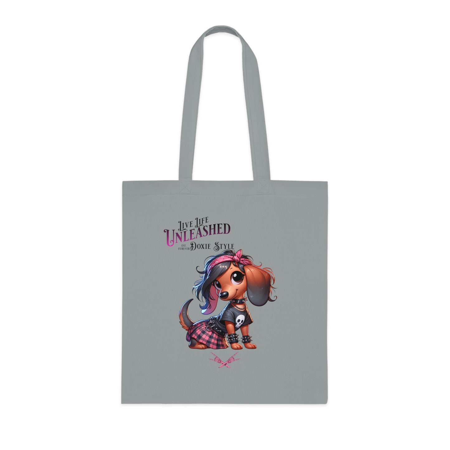 Dachshund Cotton Tote — "Unleashed Dog Style" Cute Goth Pet Lover Bag