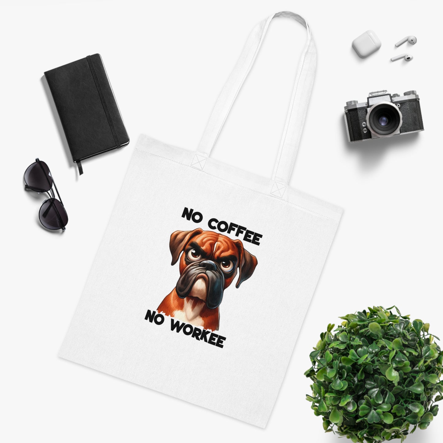No Coffee No Workee Tote Bag — Funny Boxer Dog Canvas Grocery Tote