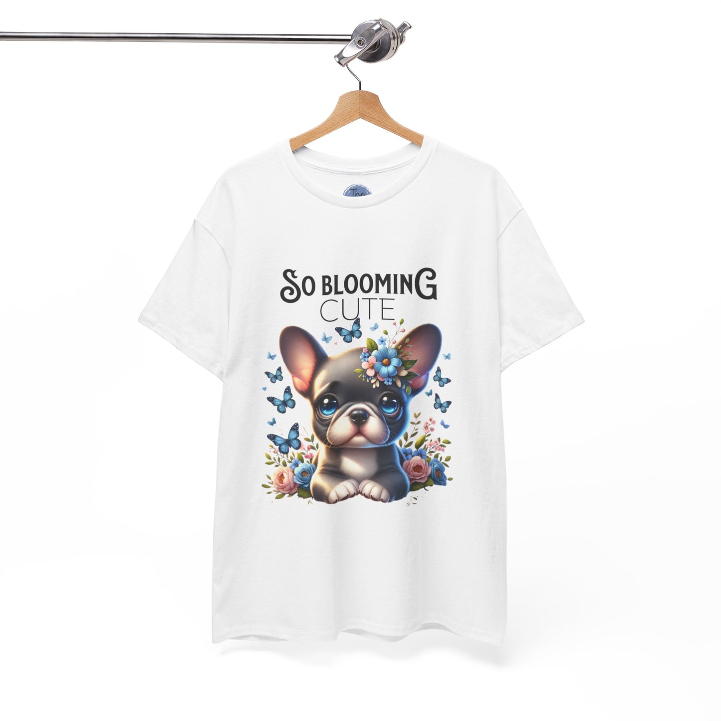 Cute Floral French Bulldog Tee, So Blooming Cute Dog Shirt, Unisex Heavy Cotton T-Shirt, Pet Lover Gift, Spring and Summer Outfit