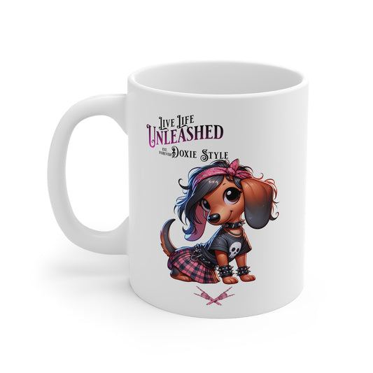 Doxie Style - Cute Dog-Themed Mug, Live Life Unleashed Coffee Cup, Gifts for Dog Lovers, Fun Pet Owner Present, Animal Lover's Mug