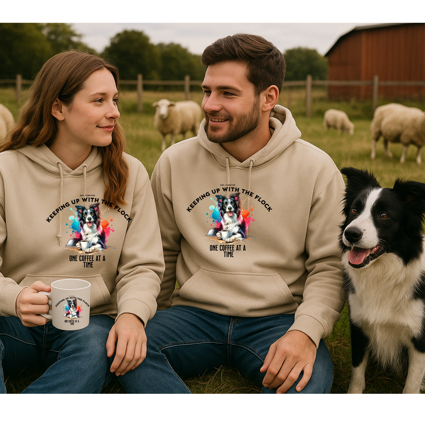 Coffee Lover's Unisex Hoodie - Keeping Up with the Flock, Border Collie, Dog Mom Gift, Dog Dad Gift, Cozy Sweatshirt, Pet Lover Apparel, Fun Gift for Nature Lovers